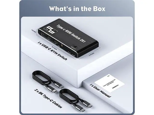 Alt view image 7 of 7 - 8K USB C KVM Switch HDMI 2 Port 8K@60Hz 4K@120Hz, HDMI 2.1 KVM Switch with and 100W Power Delivery for 2 Computers Share 1 Monitor(DP/HDMI Output) and 3 USB Devices,3.5mm Audio eokCXOY