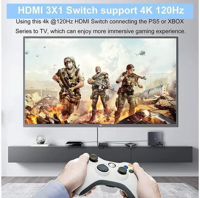 Alt view image 3 of 7 - 4K @120Hz 8K @60Hz HDMI 2.1 Switch 3x1, 8K 40Gbps HDMI Switch 3 in 1 Out, 8K UHD Signal Switcher, Supports HDR HDCP2.3 for Fire Stick, HDTV, PS4/5, Game Consoles with Remote Control eokCXOY