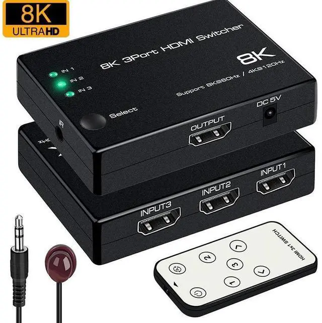 Main image of 4K @120Hz 8K @60Hz HDMI 2.1 Switch 3x1, 8K 40Gbps HDMI Switch 3 in 1 Out, 8K UHD Signal Switcher, Supports HDR HDCP2.3 for Fire Stick, HDTV, PS4/5, Game Consoles with Remote Control eokCXOY