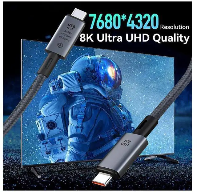 Alt view image 4 of 7 - USB C to USB C Cable 240W, USB 4 Cable Active Thunderbolt 4 Cable 3.3FT / 1M Supports 40Gbps Data Transfer, Single 8K 60Hz/Dual 4K Displays Compatible with Thunderbolt 4, Mobile Phone, Notebook, MAC