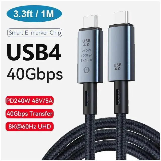 Main image of USB C to USB C Cable 240W, USB 4 Cable Active Thunderbolt 4 Cable 3.3FT / 1M Supports 40Gbps Data Transfer, Single 8K 60Hz/Dual 4K Displays Compatible with Thunderbolt 4, Mobile Phone, Notebook, MAC