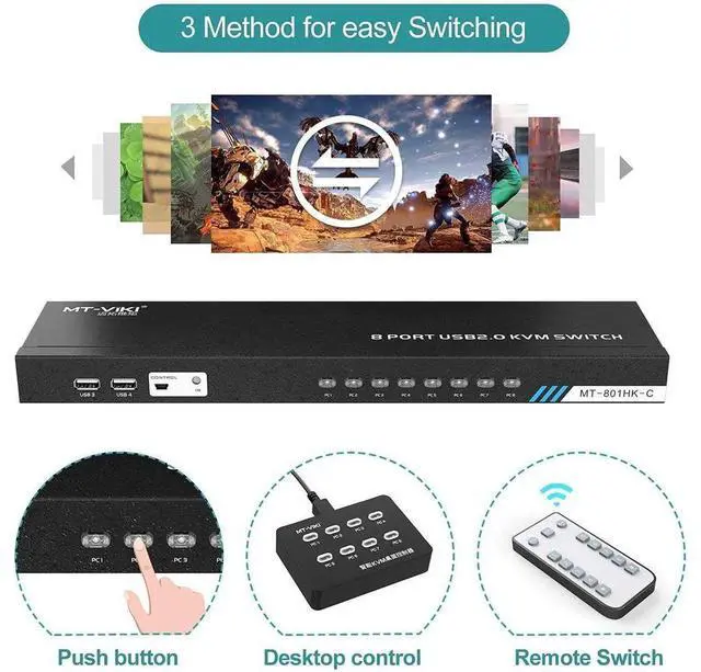 Alt view image 5 of 7 - MT-VIKI 8 Ports KVM Switch HDMI, 4K @30Hz Rack Mount HDMI KVM Switch 8 in 1 Out w/KVM Cables & IR & Desktop Control & 4 USB 2.0 Hub eokCXOY