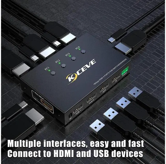 Alt view image 6 of 7 - 4 Port HDMI KVM Switch with Serial Port Control, 4K @60Hz 4 in 1 Out HDMI KVM Switcher Box for Share Mouse Keyboard and Monitor, Can Work with Pi-kvm, Compatible with Windows/Linux/Mac System eokCXOY