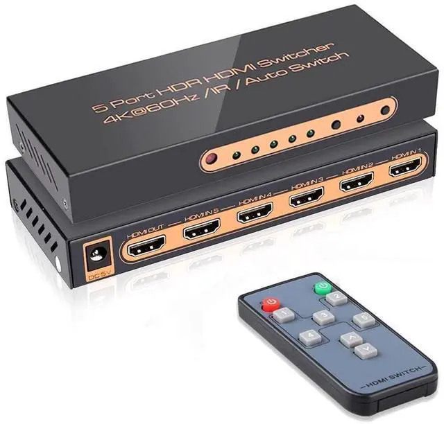 Main image of 5 Port HDMI Switch, 4K @60Hz HDMI Switch with Remote Support HDR10, Dolby Vision, Dolby Atmos, HDCP2.2, YCbCr 4:4:4, CEC eokCXOY
