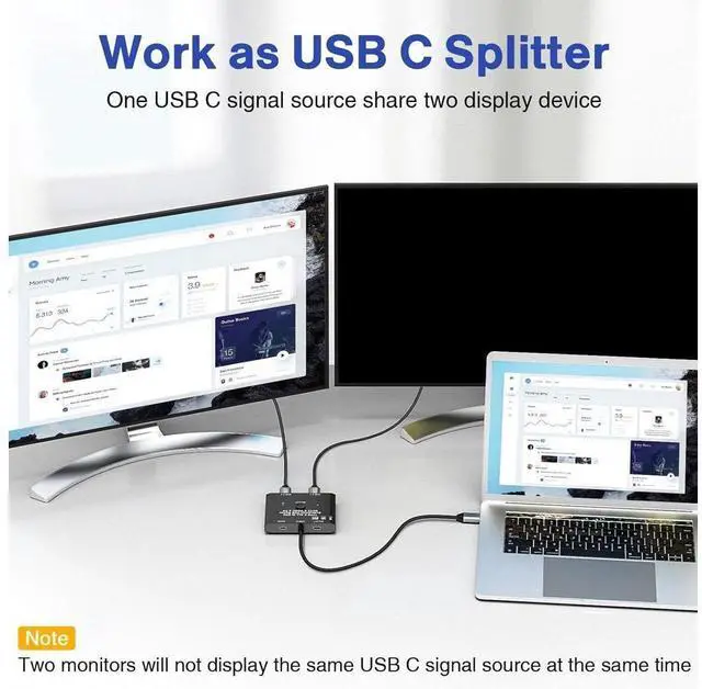 Alt view image 3 of 7 - USB C Switch, Bi-Directional USB C Switcher for 2 Laptops, USB Type C KVM Switch 8K@60Hz 4K@120Hz Video/10Gbps Data Transfer/100W Charging, 2 USB-C Cables and Remote Controller Included eokCXOY