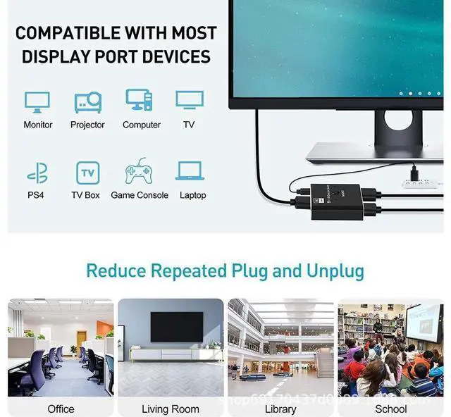 Alt view image 5 of 7 - 8K DisplayPort DP 1.4 Switch, Bi-Direction 1 in 2 Out, 2 in 1 Out Displayport DP Switch, 8K @30Hz 4K @120Hz Displayport Splitter Switcher for Multiple Source and displays eokCXOY