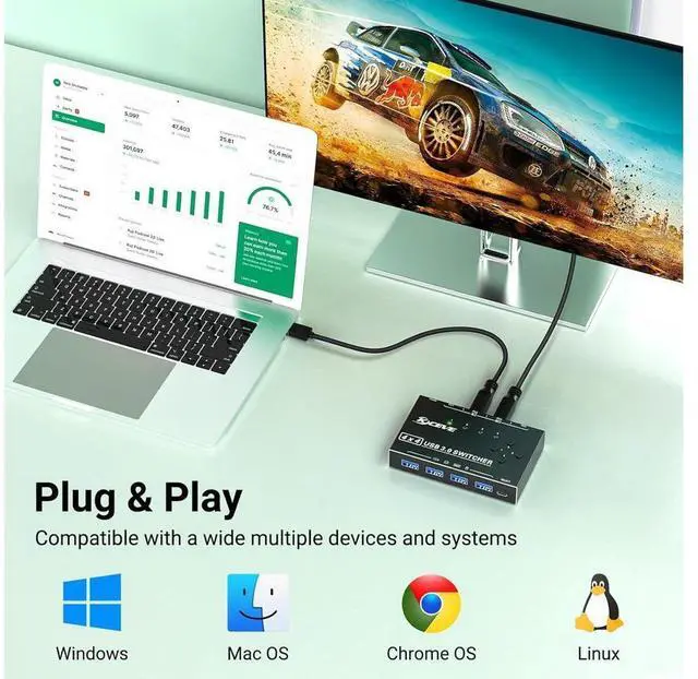 Alt view image 7 of 7 - USB 3.0 Switch 4 Computers, 4 Port USB Switch Selector for 4 Computer Share 4 USB Devices, Keyboard Mouse Switch, 4 in 4 Out USB 3.0 Switcher with Wired Remote and 4 Standard USB-B Cables eokCXOY