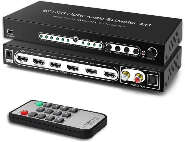 Main image of 8K 60HZ HDMI Switch 4x1 with Audio Extractor and ARC, HDMI 2.1 Switch Audio Converter Support 7.1CH/ Optical 5.1CH/3.5mm Audio, 8K HDMI Switch with Remote Support CEC, UHD, HDCP2.2, 3D, 40Gbps eokCXOY