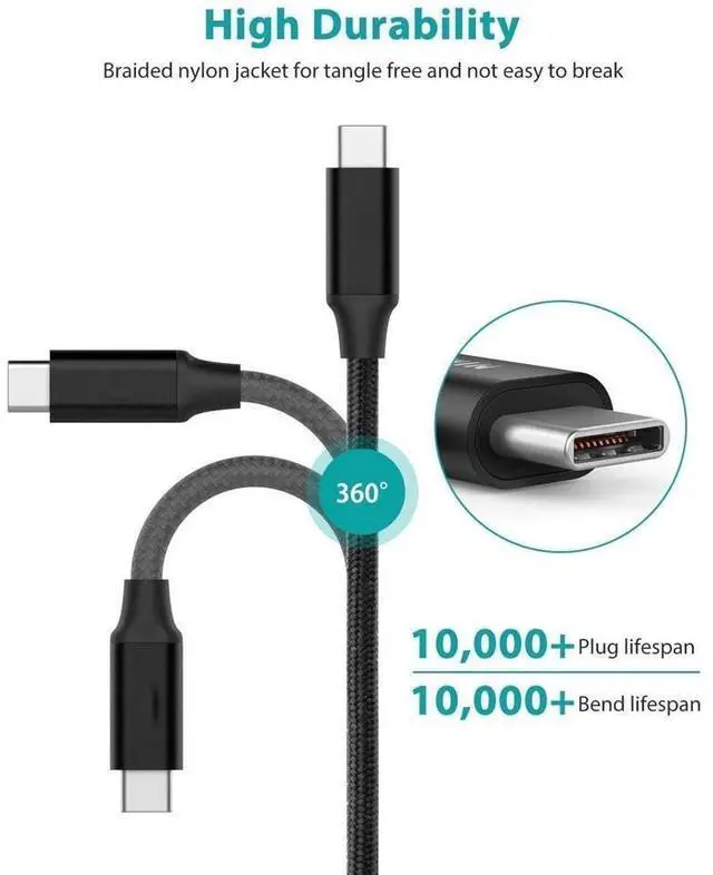 Alt view image 6 of 7 - USB C to USB C 3.1 Gen 2 Cable 10Gbps Data Transfer, 4K Video Output Monitor Cable 100W PD Fast Charging Compatible with Thunderbolt 3, MacBook Pro, iPad Pro, Galaxy S20, Google Pixel - 3.3FT / 1M