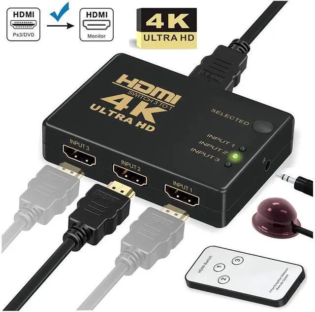 Main image of 3 Port HDMI Switch, hdmi Switch with Remote for Nintendo Switch, PS3/PS4, Xbox and Fire Stick, HDMI Switches Support 1080P, 3D and 4K@30hz, hdmi selector Switch with Power Adapter eokCXOY