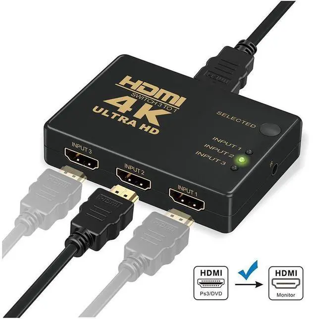 Alt view image 3 of 7 - 3 Port HDMI Switch, hdmi Switch with Remote for Nintendo Switch, PS3/PS4, Xbox and Fire Stick, HDMI Switches Support 1080P, 3D and 4K@30hz, hdmi selector Switch with Power Adapter eokCXOY