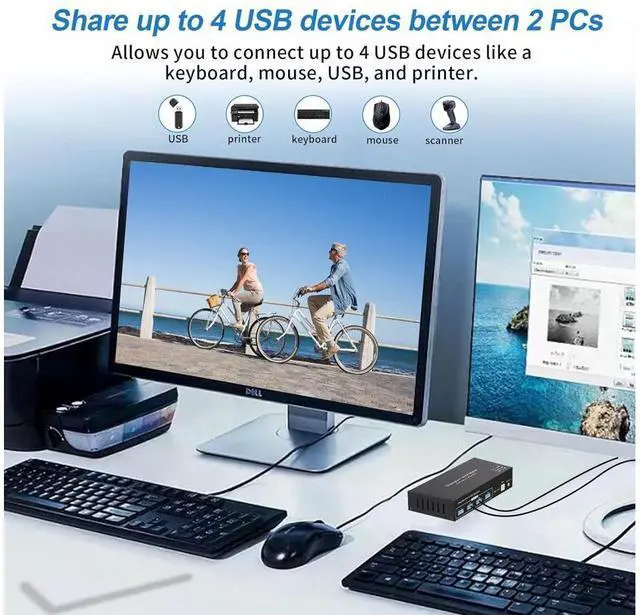 Alt view image 7 of 7 - 8K Displayport Dual Monitor KVM Switch for 2 Monitors 2 Computers 4K@120Hz USB 3.0 KVM Switcher 2 PC or Laptops Share 1 Set of Keyboard Mouse Printer and Scanner Support Extended & Duplicate Mode