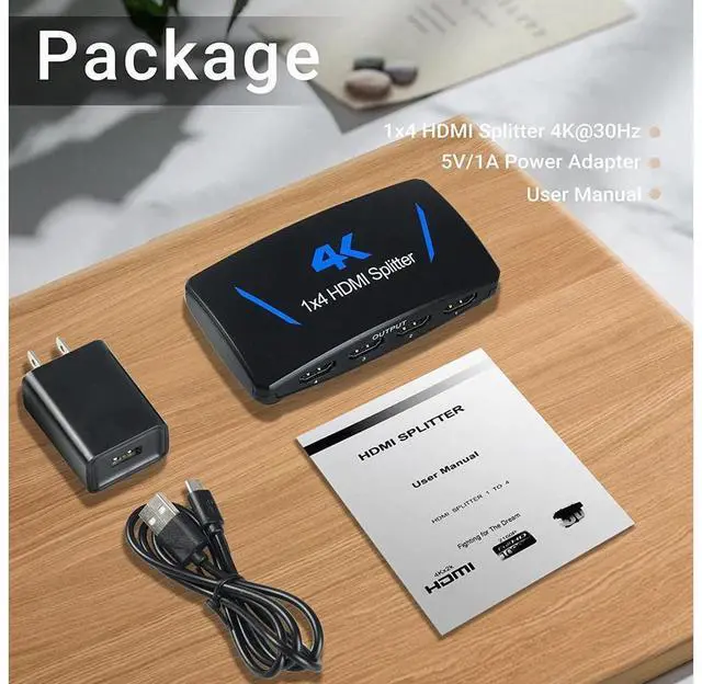 Alt view image 7 of 7 - 1x4 HDMI Splitter, 1 in 4 Out HDMI Splitter Audio Video Distributor Box Support Full HD 3D & 4K x 2K Compatible for Projector, HDTV, STB, DVD, PS3 Etc eokCXOY