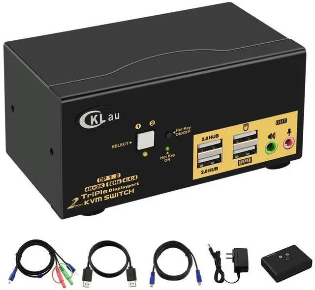 Main image of 2 Port KVM Switch Triple Monitor DisplayPort 4K @60Hz, 2 Computers x 3 Monitors KVM Switch with Audio and USB 2.0 HUBS DP 1.2 KVM Switch eokCXOY