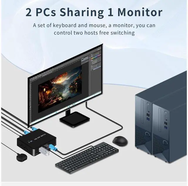 Alt view image 5 of 7 - HDMI KVM Switches 4K@60hz 2 Ports HDMI Kvm Switch 1 Monitors 2 Computers,USB Switcher 2 Computers Share 4 Usb2.0 Devices Keyboard Mouse Printer USB Switch,Supports Desktop Controller and Button Switch