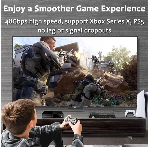 Alt view image 4 of 7 - [Upgraded] HDMI 2.1 Switch 8K @60Hz 4K @120Hz 4 in 1 Out HDMI Auto Switcher with Remote Support 48Gbps, HDR10+, HDCP2.3, D-o-l-b-y Vision/ Atmos and CEC (with US Power Adapter) eokCXOY