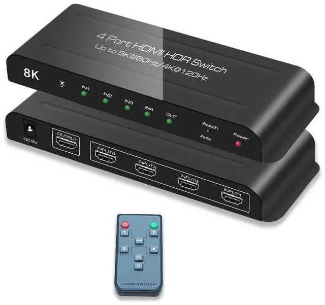 Main image of [Upgraded] HDMI 2.1 Switch 8K @60Hz 4K @120Hz 4 in 1 Out HDMI Auto Switcher with Remote Support 48Gbps, HDR10+, HDCP2.3, D-o-l-b-y Vision/ Atmos and CEC (with US Power Adapter) eokCXOY
