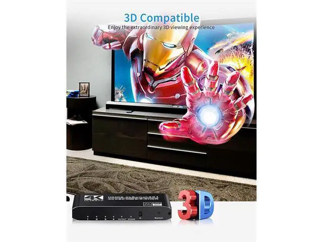 Alt view image 6 of 7 - 4k HDR HDMI Switch, 4-Port HDMI 2.0 Switch Selector with IR Remote Control, Supports HDCP 2.2 4K@60Hz UltraHD HDR10 3D HD1080P Dolby DST, HDMI Splitter for PS4 Xbox Apple TV Fire Stick eokCXOY