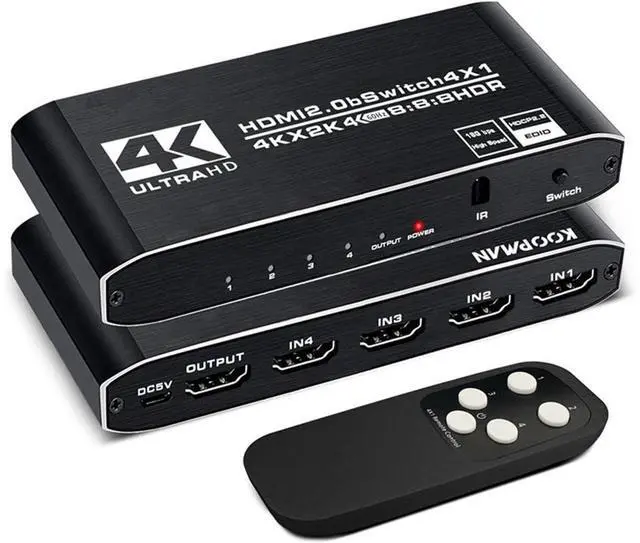 Main image of 4k HDR HDMI Switch, 4-Port HDMI 2.0 Switch Selector with IR Remote Control, Supports HDCP 2.2 4K@60Hz UltraHD HDR10 3D HD1080P Dolby DST, HDMI Splitter for PS4 Xbox Apple TV Fire Stick eokCXOY