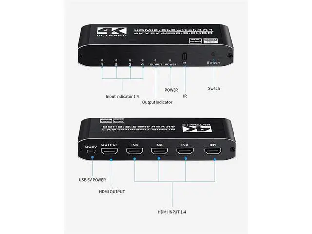 Alt view image 7 of 7 - 4k HDR HDMI Switch, 4-Port HDMI 2.0 Switch Selector with IR Remote Control, Supports HDCP 2.2 4K@60Hz UltraHD HDR10 3D HD1080P Dolby DST, HDMI Splitter for PS4 Xbox Apple TV Fire Stick eokCXOY