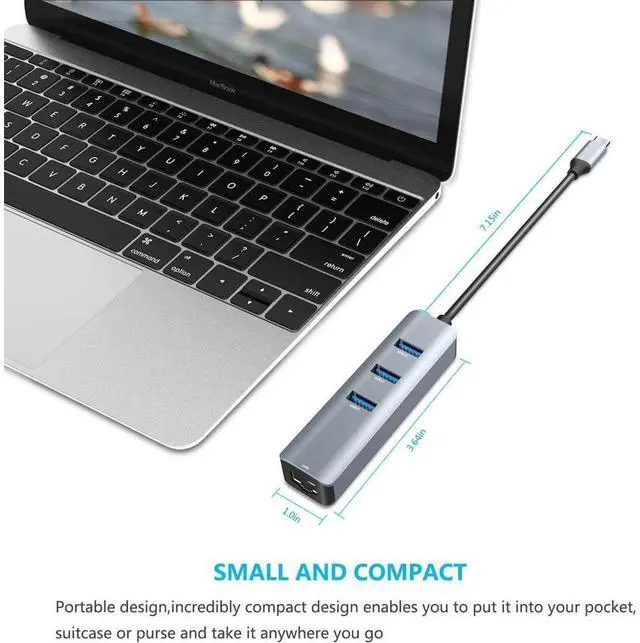 Alt view image 7 of 7 - USB C to Ethernet Adapter, RJ45 to USB C Thunderbolt 3/Type-C 10/100/1000M Gigabit Ethernet LAN Network Adapter, Compatible for MacBook Pro 16'' 2019/2018/2017, MacBook Air eokCXOY