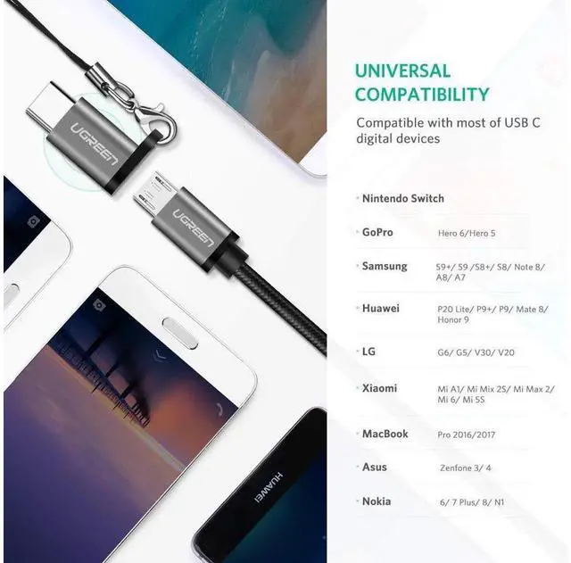 Alt view image 5 of 7 - Micro USB to USB C Adapter with Keychain Compatible Samsung Galaxy S8 New MacBook Pro Pixel XL Nexus 5X 6P, Sony XZ, LG V20 G5 G6 eokCXOY