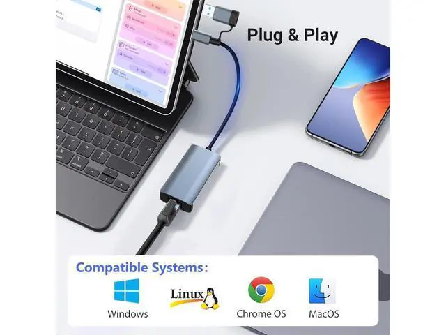 Alt view image 4 of 7 - USB C to Ethernet Adapter, USB 3.0 Network Adapter, USB to 1000Mbps Gigabit RJ45 LAN Ethernet Adapter, Aluminum Gigabit LAN Wire Adapter Compatible with Mac-Book, Steam Deck, i-Pad, TV Box, etc.