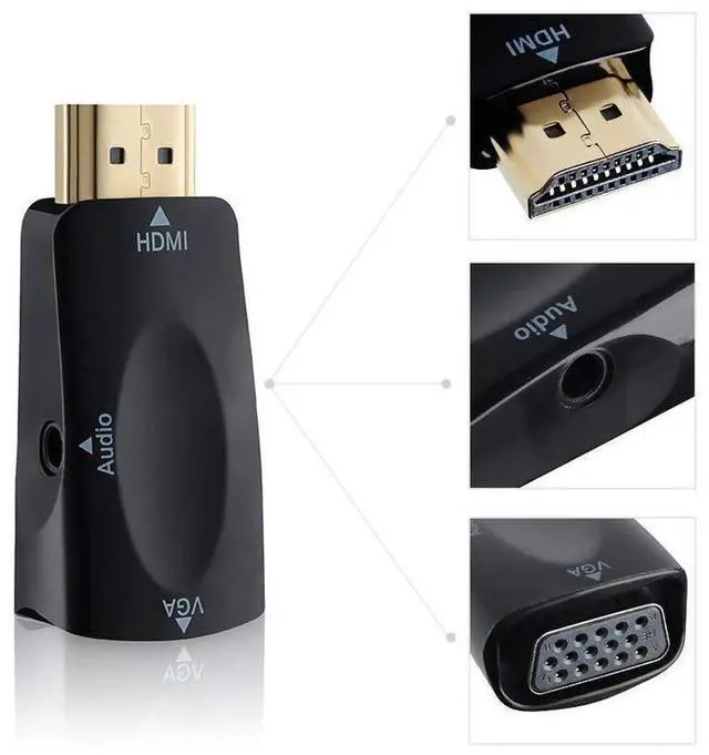 Alt view image 3 of 7 - HDMI to VGA Adapter with Audio Cable, Gold-Plated 1080P HDMI to VGA Converter with 3.5mm Audio Port for PC,Laptop,DVD,Projector,HDTV,Xbox,STB,Intel Nuc,Chromebook,Android TV Box -Black