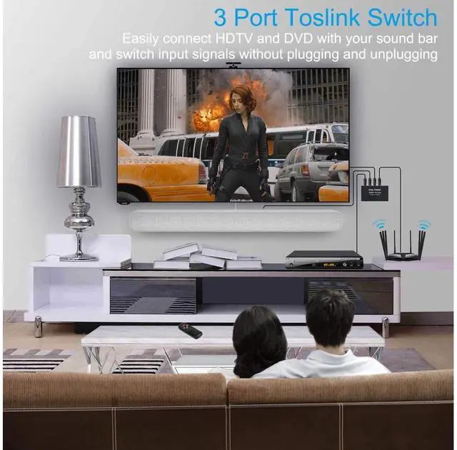 Alt view image 7 of 7 - 3 Port Optical Switcher Splitter 3 in 1 Out, with 2 Way Spdif Toslink Optical Splitter/IR Remote Control Optical Switcher Splitter, 3 Port Spdif Toslink Optical Switch eokCXOY