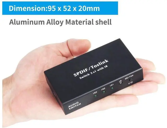 Alt view image 2 of 7 - 3 Port Optical Switcher Splitter 3 in 1 Out, with 2 Way Spdif Toslink Optical Splitter/IR Remote Control Optical Switcher Splitter, 3 Port Spdif Toslink Optical Switch eokCXOY