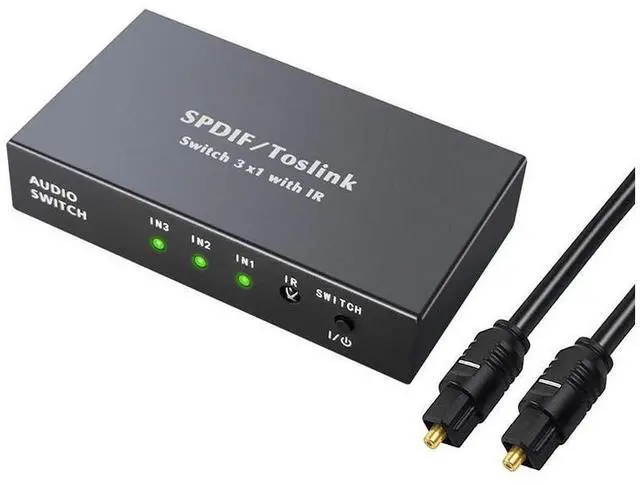 Main image of 3 Port Optical Switcher Splitter 3 in 1 Out, with 2 Way Spdif Toslink Optical Splitter/IR Remote Control Optical Switcher Splitter, 3 Port Spdif Toslink Optical Switch eokCXOY