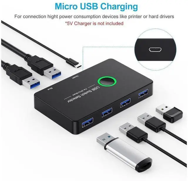 Alt view image 4 of 7 - USB 3.0 Switch 2 in 4 Out, USB Switcher 2 Computers Share 4 USB for PC Mouse Keyboard Printer Scanner, USB KVM Switch Selector Compatible with Windows, Mac, Linux eokCXOY