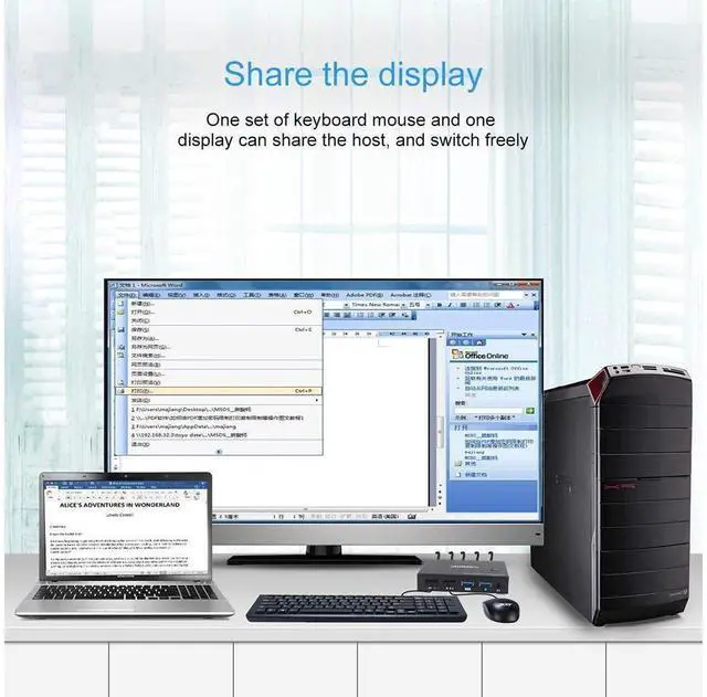 Alt view image 3 of 7 - HDMI KVM Switch For 2 PCs, USB Switch 4K HDMI Switcher Box KVM Switch, 2 In 1 Out For 2 Computers Share Keyboard And Mouse Support 4K@30Hz, With 2 HUB Ports eokCXOY