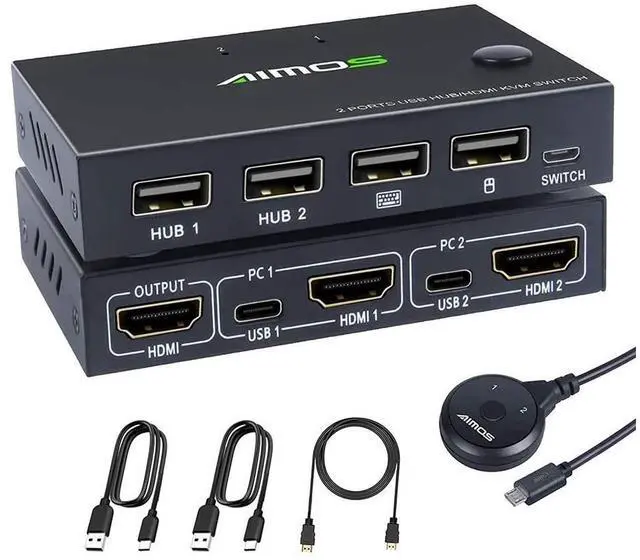 Main image of HDMI KVM Switch For 2 PCs, USB Switch 4K HDMI Switcher Box KVM Switch, 2 In 1 Out For 2 Computers Share Keyboard And Mouse Support 4K@30Hz, With 2 HUB Ports eokCXOY