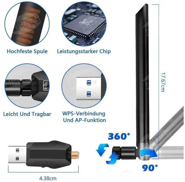 Alt view image 3 of 7 - Wifi Dongle, WLAN USB 3.0 Adapter Dual-band 1200 Mbps, for PC/desktop/laptop, Wireless Adapter 5.8G/867Mbps + 2.4G/300Mbps, PC Windows 10/XP/Win7/8/8.1/Linux/Mac OS eokCXOY