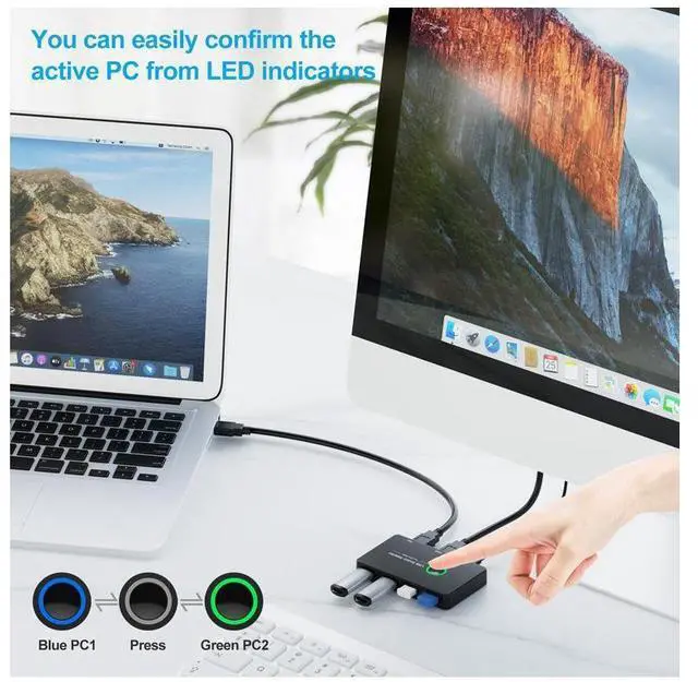 Alt view image 7 of 7 - USB KVM Switch Selector Box USB 3.0 2.0 Switcher 2 Port PCs Sharing 4 Devices for Keyboard Mouse Printer Monitor with 2 USB Cable eokCXOY