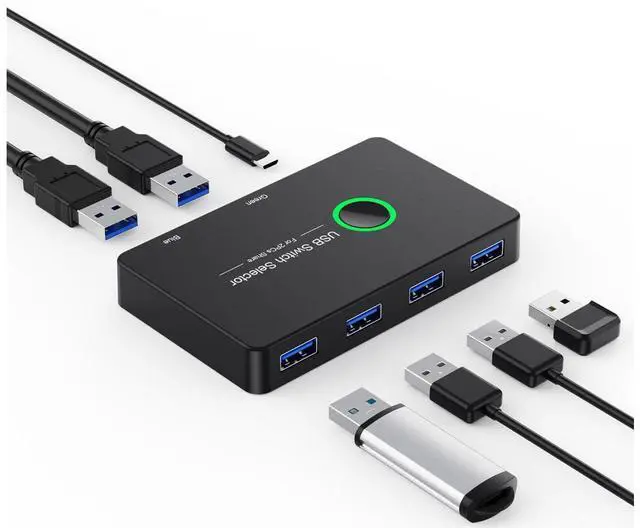 Alt view image 4 of 7 - USB KVM Switch Selector Box USB 3.0 2.0 Switcher 2 Port PCs Sharing 4 Devices for Keyboard Mouse Printer Monitor with 2 USB Cable eokCXOY