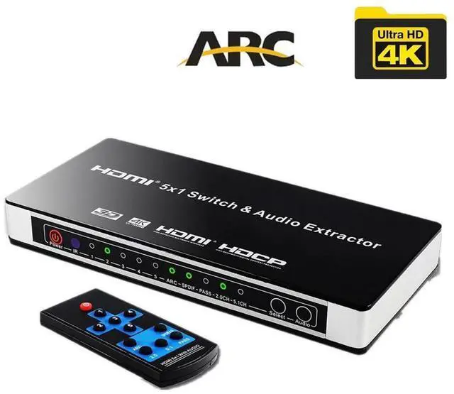 Main image of 5 Port 4K @30Hz HDMI Switch HDMI Switcher, 5 Port 5x1 HDMI Switcher Splitter Box HDMI 1.4 Audio Extractor Supports 1080P Ultra HD 4K Full HD 3D ARC with Remote eokCXOY