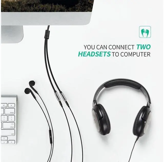 Alt view image 4 of 7 - 2-PACK Headphone Splitter, [Hi-Fi Sound, Copper Shell] 3.5mm Male to 2 Dual 3.5mm Female Audio Splitter Cord Nylon-Braided Stereo Y Splitter for iPhone, Samsung, Smartphones, Tablets-Blue eokCXOY