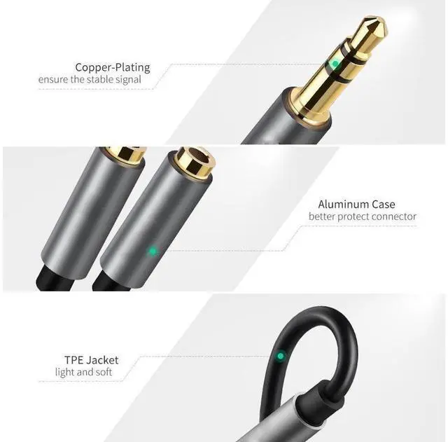 Alt view image 2 of 7 - 2-PACK Headphone Splitter, [Hi-Fi Sound, Copper Shell] 3.5mm Male to 2 Dual 3.5mm Female Audio Splitter Cord Nylon-Braided Stereo Y Splitter for iPhone, Samsung, Smartphones, Tablets-Blue eokCXOY