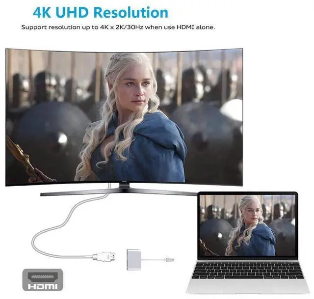 Alt view image 5 of 7 - USB C to 4K HDMI VGA Adapter , 2-in-1 Type C Hub with 4Kx2K HDMI, 1080P VGA Compatible for Nintendo Switch/MacBook Pro/iPad Pro/ Samsung Galaxy/Dell XPS-Silver eokCXOY