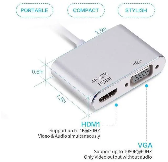 Alt view image 3 of 7 - USB C to 4K HDMI VGA Adapter , 2-in-1 Type C Hub with 4Kx2K HDMI, 1080P VGA Compatible for Nintendo Switch/MacBook Pro/iPad Pro/ Samsung Galaxy/Dell XPS-Silver eokCXOY