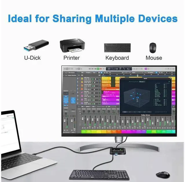 Alt view image 2 of 7 - USB 2.0 Switch 2 in 4 Out, KVM USB Switcher 2 Computers Share 4 USB Port Selector Box for Keyboard, Mouse, Printer, U-Disk, One-Button Swapping with 2 USB A Cable Compatible with Mac/Windows/Linux
