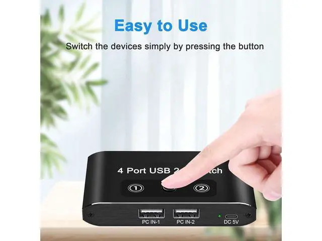 Alt view image 5 of 7 - USB 2.0 Switch 2 in 4 Out, KVM USB Switcher 2 Computers Share 4 USB Port Selector Box for Keyboard, Mouse, Printer, U-Disk, One-Button Swapping with 2 USB A Cable Compatible with Mac/Windows/Linux