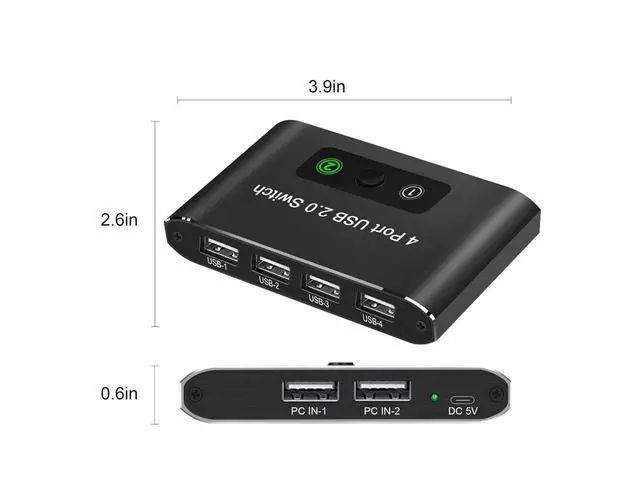 Alt view image 7 of 7 - USB 2.0 Switch 2 in 4 Out, KVM USB Switcher 2 Computers Share 4 USB Port Selector Box for Keyboard, Mouse, Printer, U-Disk, One-Button Swapping with 2 USB A Cable Compatible with Mac/Windows/Linux