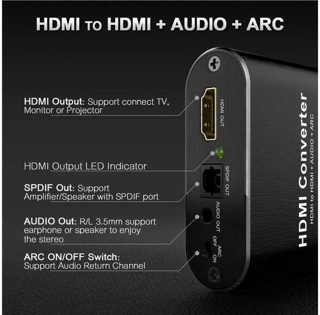 Alt view image 2 of 7 - 4K@60Hz HDMI Audio Extractor Splitter, 4K HDMI to HDMI Audio Converter + Optical Toslink SPDIF + 3.5mm Audio, 5.1 ARC Audio, HDMI Adapter for Fire Stick, Blu-Ray Player,OZV8 eokCXOY