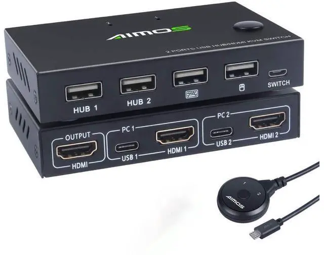 Main image of KVM Switch, USB Switch 4K HDMI Switcher Box 2 In 1 Out For 2 Computers Share Keyboard And Mouse Support 4K @30Hz, Not support Hotkey, With HUB Ports