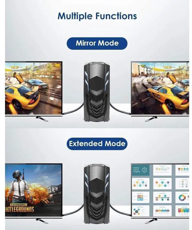 Alt view image 6 of 7 - 8K DisplayPort to Displayport Cable (1M/3.3FT) DP 1.4, Ultra HD Video Resolution Copper Cord 8K @60Hz 4K@144Hz High Speed 32.4Gbps HDCP 3D Slim Flexible DP to DP Cable for TV Gaming PC Monitor Laptop