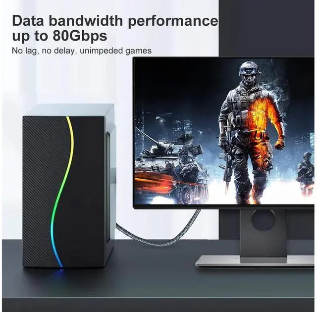 Alt view image 5 of 7 - DisplayPort 2.0 Ultra HD 16K 10K 8K 4K DP1.4 DP1.2 HBR3 16K(15360x8640) @60Hz 10K/8K @60Hz 4K @165Hz 144Hz High Speed 80Gbps HDCP 3D Slim and Flexible DP to DP Cable (1M 3.3FT) eokCXOY