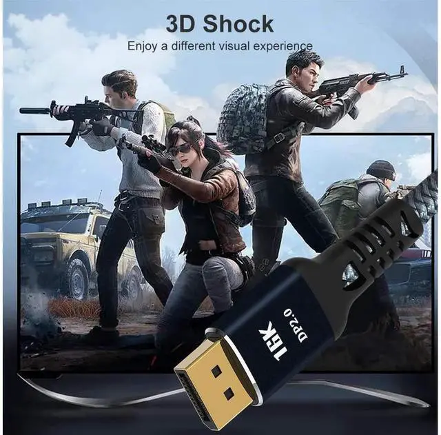 Alt view image 3 of 7 - DisplayPort 2.0 Ultra HD 16K 10K 8K 4K DP1.4 DP1.2 HBR3 16K(15360x8640) @60Hz 10K/8K @60Hz 4K @165Hz 144Hz High Speed 80Gbps HDCP 3D Slim and Flexible DP to DP Cable (1M 3.3FT) eokCXOY